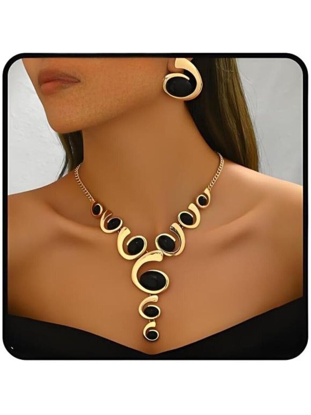 Golden Jewelry Set Kleo Black Boho Western Double Layered Chunky Vintage choker